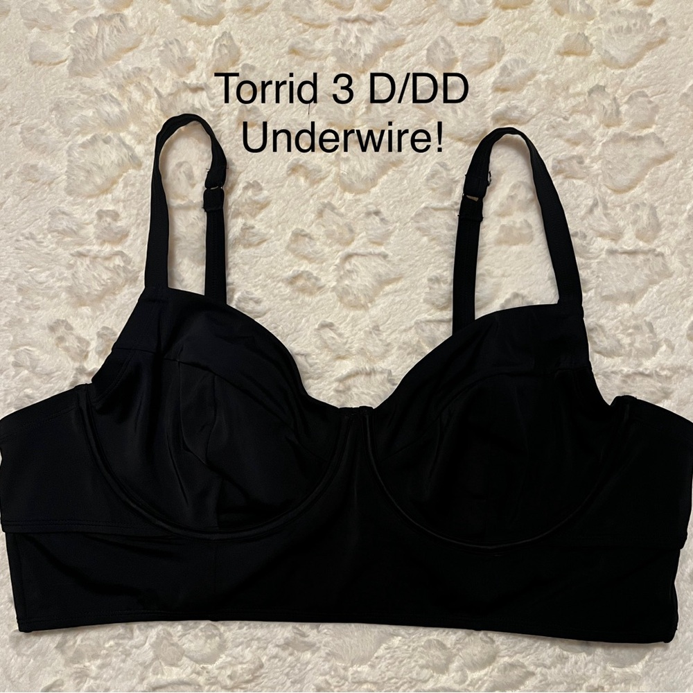 Torrid Black Underwire Swim Top - 3 D/DD